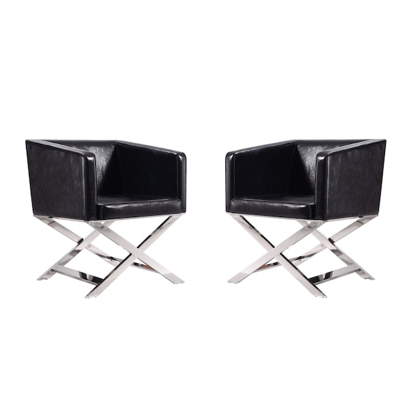 Manhattan Comfort Hollywood Lounge Accent Chair in Black and Polished Chrome, PK2 2-AC050-BK - main